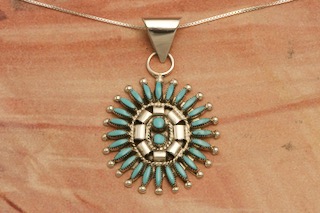 Zuni Indian Jewelry Genuine Sleeping Beauty Turquoise Sterling Silver Pendant